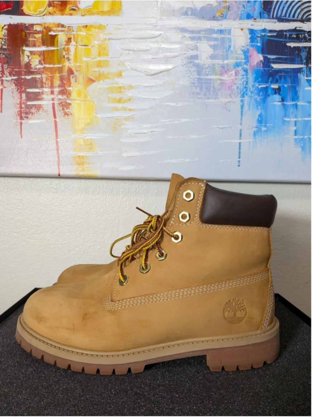 Timberland Nubuck Ankle Boots Kids Size 5M Beige Combat Work TB112909713